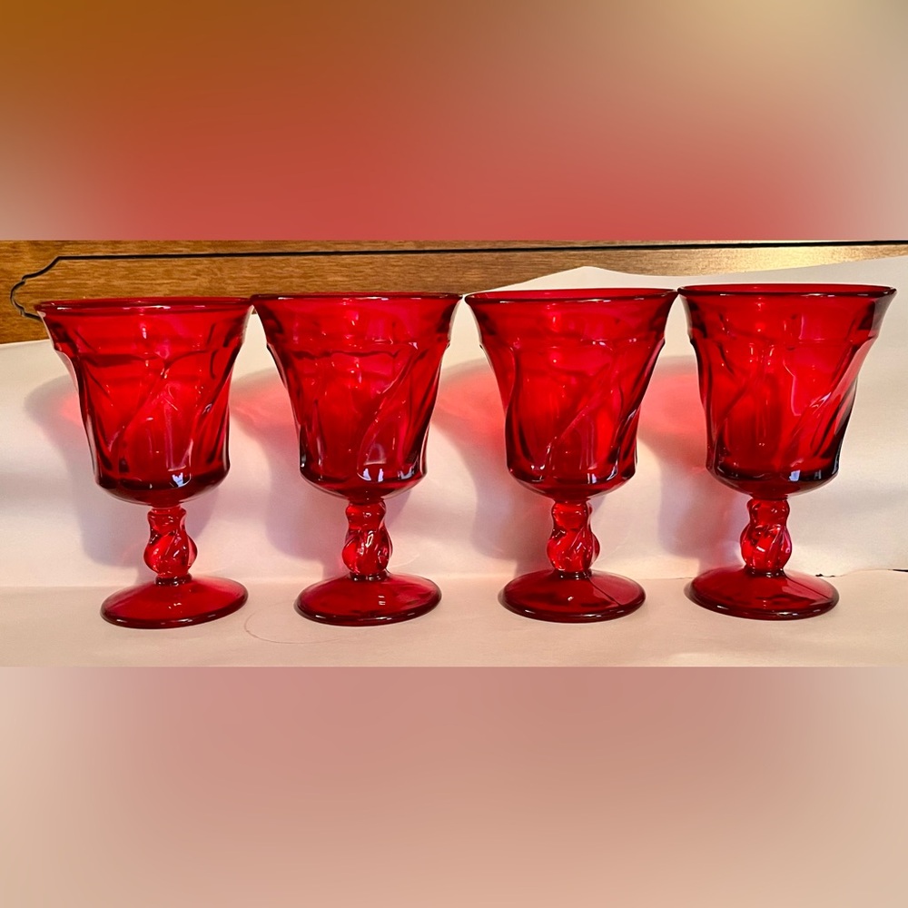 Fostoria VTG Christmas Set of 4 Jamestown Ruby Red Goblets Pedestal Pristine MCM - Picture 4 of 17